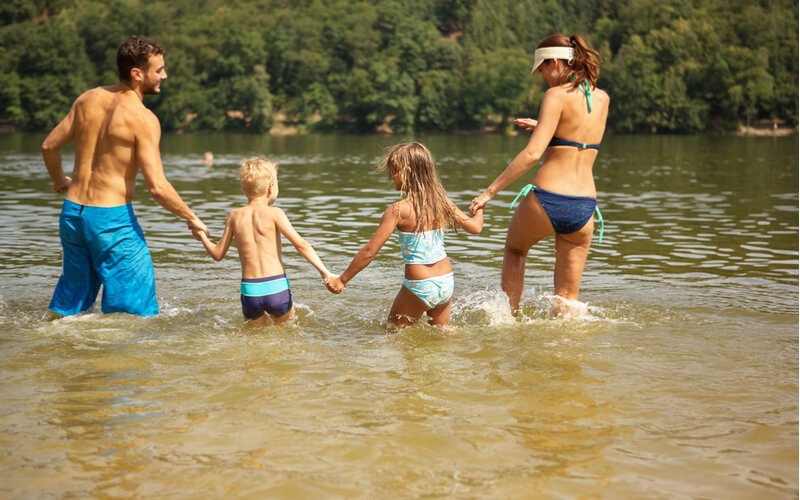 family in the water